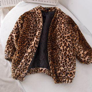 Leopard Print Open Front Jacket Leopard - One Size