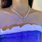 Heart Pendant Faux Pearl Choker 1 Pc - Necklace - White - One Size