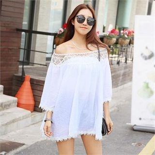 Off-shoulder 3/4-sleeve Lace-trim Top