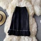 Ruffled Stitch Knit Skirt Black - One Size