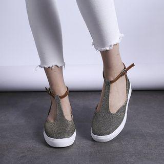 Faux Leather T-strap High-top Sneakers