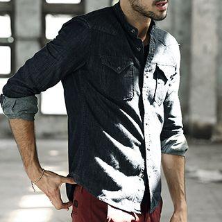 Stand Collar Long-sleeve Denim Shirt