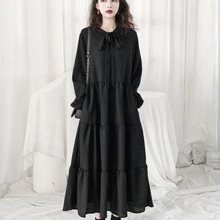 Bow-neck Plain Midi A-line Dress / Camisole Top