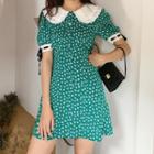Retro French Green Floral Collared Dress