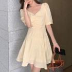 Puff-sleeve Open-back A-line Dress (various Designs)