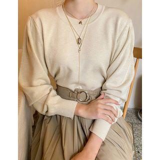 Puff-shoulder Textured Knit Top