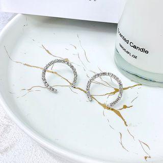 Rhinestone Hoop Stud Earring 1 Pair - Silver - One Size