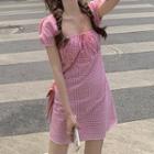 Short-sleeve Gingham Mini A-line Dress Pink - One Size