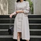 Plain Single-breasted Long Blazer / Sleeveless Midi A-line Dress / Set
