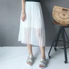 Band-waist Pleated Lace Skirt