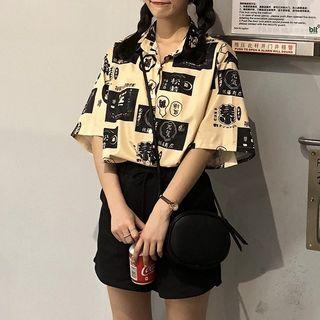 Short-sleeve Printed Shirt / Drawstring Shorts