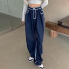 High-waist Contrast-trim Wide-leg Jeans