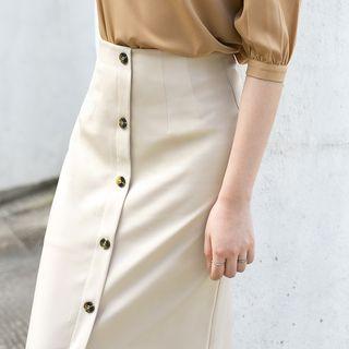 Single-breasted Plain Midi Skirt