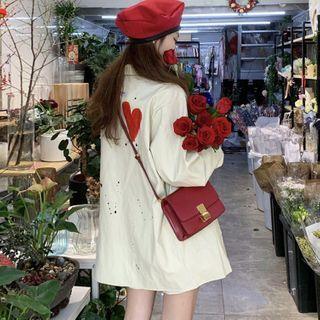 Heart Embroidered Shirt Jacket White - One Size