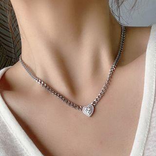 Zircon Heart Necklace Silver - One Size
