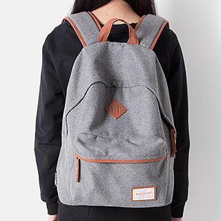 Faux Leather Trim Tweed Backpack