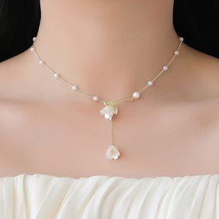 Flower Pendant Faux Pearl Alloy Choker Gold - One Size