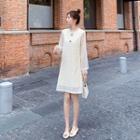 Long-sleeve Half Button Lace Mini Dress