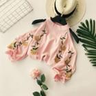 Embroidered Cutout Shoulder Elbow-sleeve Top