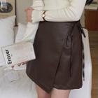 A-line Pleather Wrap Miniskirt