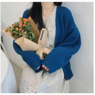 Long Sleeve Plain Cardigan / Floral Printed Dress