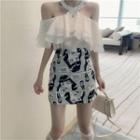 Cold Shoulder Ruffle Elbow-sleeve Chiffon Blouse