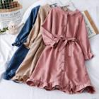 Ruffled-trim A-line Shirtdress With Sash