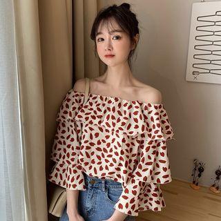 Cold Shoulder Leaf Print Top
