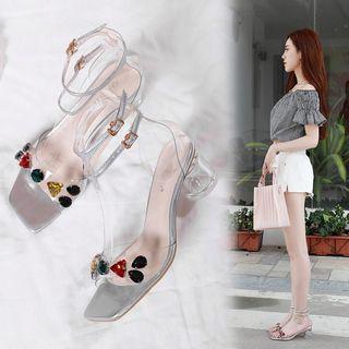 Rhinestone Clear Block Heel Sandals