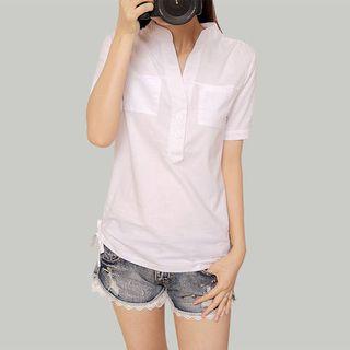 Split-neck Short-sleeve Top