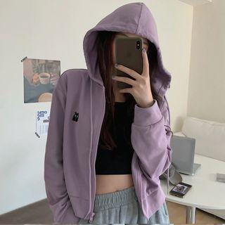 Embroidered Cropped Zip-up Hoodie