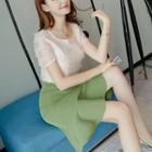 Set: Short-sleeve Ruffle-trim Blouse + Ruffle-trim Mini A-line Skirt