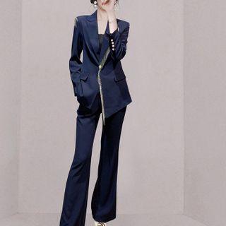 Set: Metal Fringe Blazer + Crop Wide Leg Pants