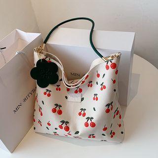 Cherry Print Canvas Tote Bag White - One Size