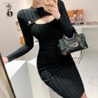 Long-sleeve Dress Black (back Zip ) - One Size