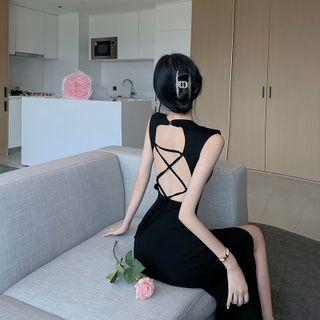 Sleeveless Cross Back Midi A-line Dress
