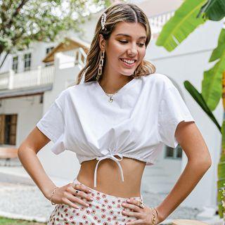 Short Sleeve Drawstring Crop Top