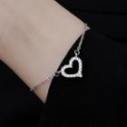 925 Sterling Silver Rhinestone Heart Bracelet Rhinestone & Love Heart Bracelet - One Size