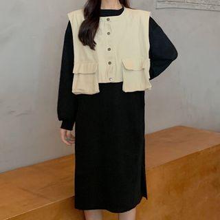 Long-sleeve Midi A-line Dress / Vest