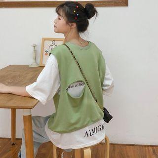 Letter Print Cutout Mock Two Piece Top