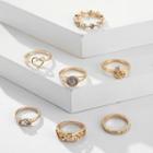 Set Of 7: Rhinestone Alloy Ring (various Designs) Set Of 7 - 9821 - Gold - One Size