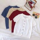 Plain Multicolored Single-breasted Short-sleeve Knit Top