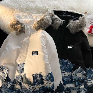 Turtleneck Color-block Printed Zip Oversize Jacket