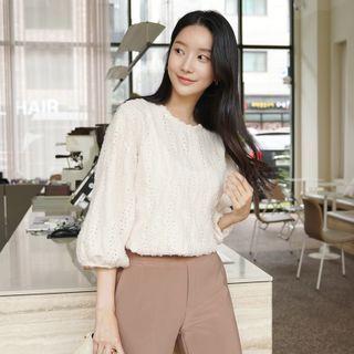 Balloon-sleeve Frilled Lace Top
