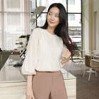 Balloon-sleeve Frilled Lace Top
