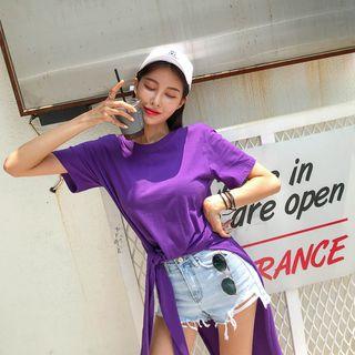 Lettering Tie-waist Tail-back T-shirt
