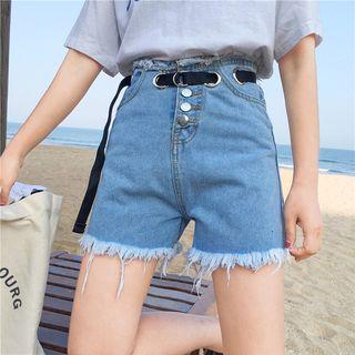 High-waist Fray Edge Denim Shorts