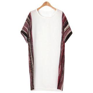 Patterned Panel Elbow Sleeve Dress