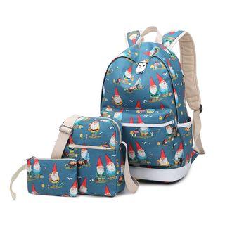 Set Of 3: Elf Print Backpack + Crossbody Bag + Pouch