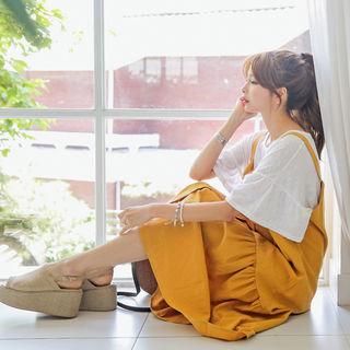 Ruffled Linen Blend Midi Pinafore Dress